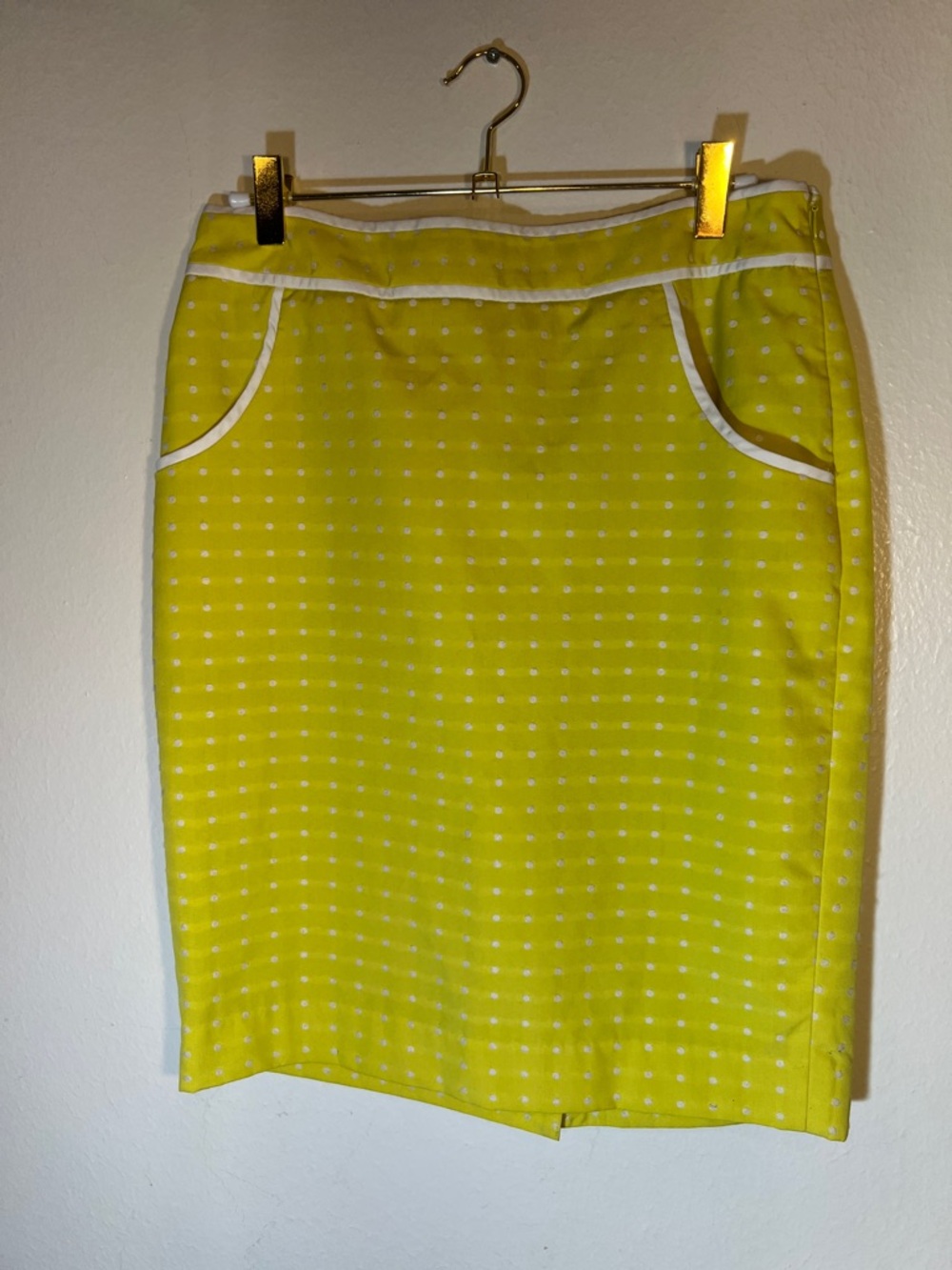 The Limited Chartreuse Bright Yellow Polka Dot Pencil Skirt with White Trim 4